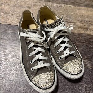 Converse Charcoal Low-Top Sneakers with Rhinestones